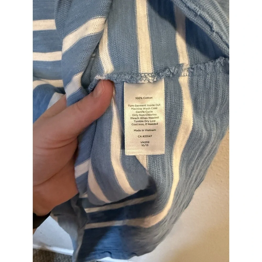 Talbots Dress Size L Petite Large Blue White Striped 3/4 Sleeve 100% Cotton